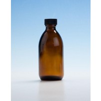 Amber Glass Sirop Bottle with Black Polyring Cap, 250ml