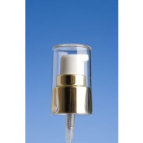 20mm Gold (shiny) Treatment Pump with Clear Overcap - Click Image to Close